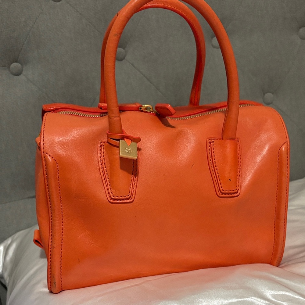 Orange Leather Satchel Handbag - Unbranded